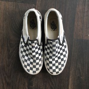 Black and white checkered slip on Vans womens
